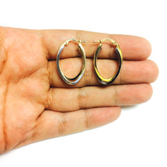 14K Yellow And White Gold Oval Shape Two Tone Double Row Hoop Earrings fine designer jewelry for men and women