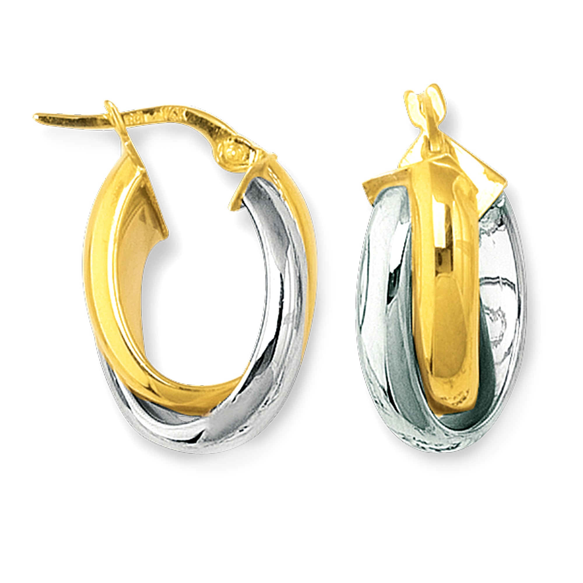 14K Yellow And White Gold Round Shape Two Tone Double Row Hoop Earrings fine designer jewelry for men and women