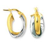 14K Yellow And White Gold Round Shape Two Tone Double Row Hoop Earrings