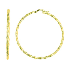 14K Yellow Gold Shiny Diamond Cut Hoop Earrings, Diameter 45mm fine designer jewelry for men and women
