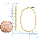14K Yellow Gold Shiny Oval Shape Textured Hoop Earrings