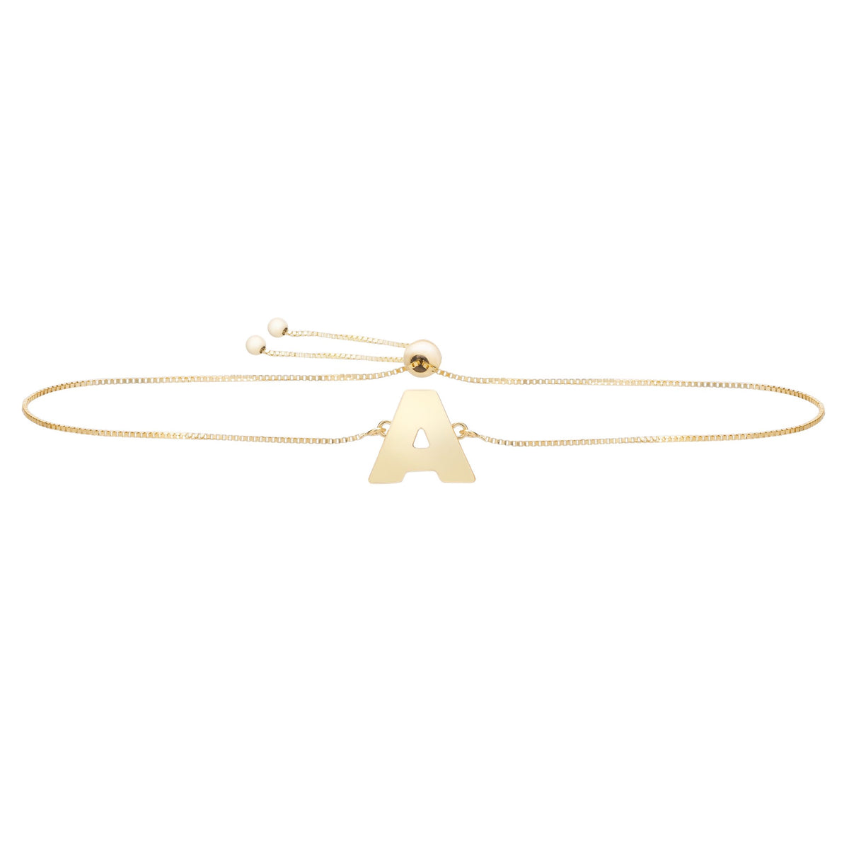 14k Yellow Gold Initial Letter Friendship Adjustable Bracelet, 9.25"