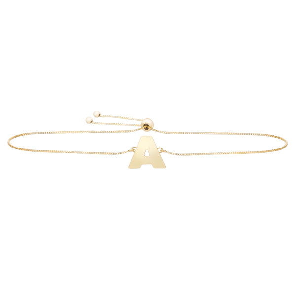 14k Yellow Gold Initial Letter Friendship Adjustable Bracelet, 9.25"
