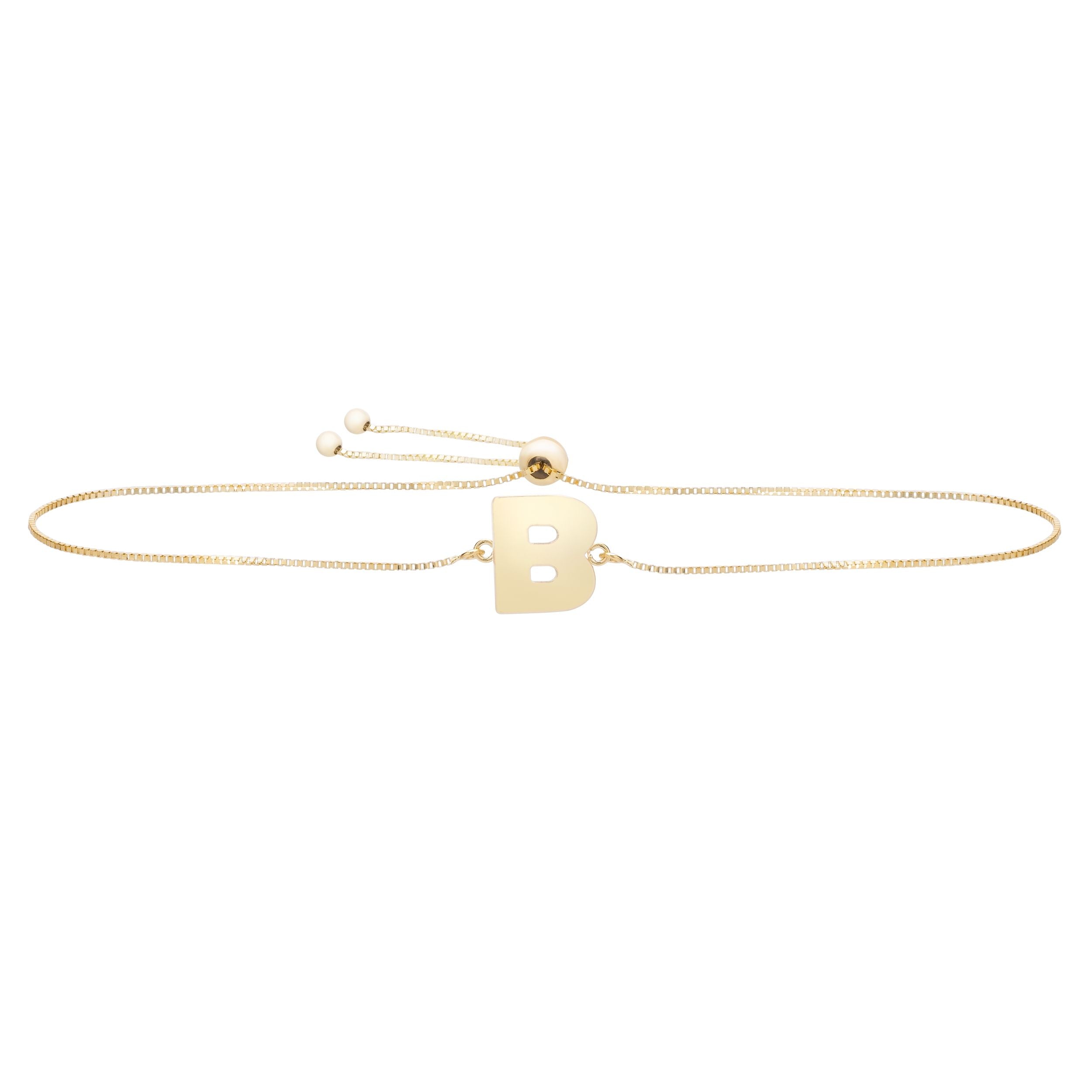 14k Yellow Gold Initial Letter Friendship Adjustable Bracelet, 9.25"