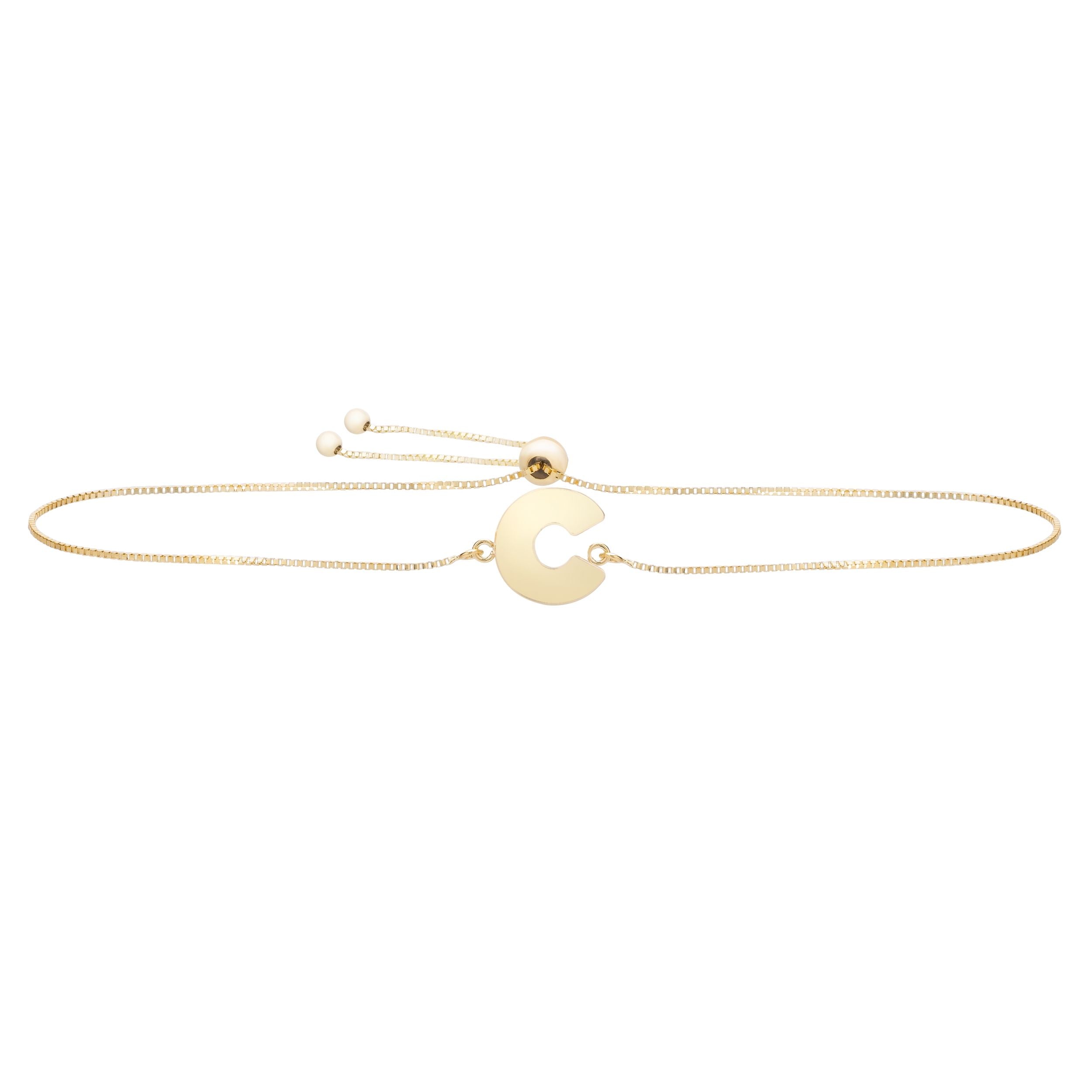 Bracciale regolabile con lettera iniziale dell'amicizia in oro giallo 14k, gioielleria raffinata da 9,25" per uomo e donna