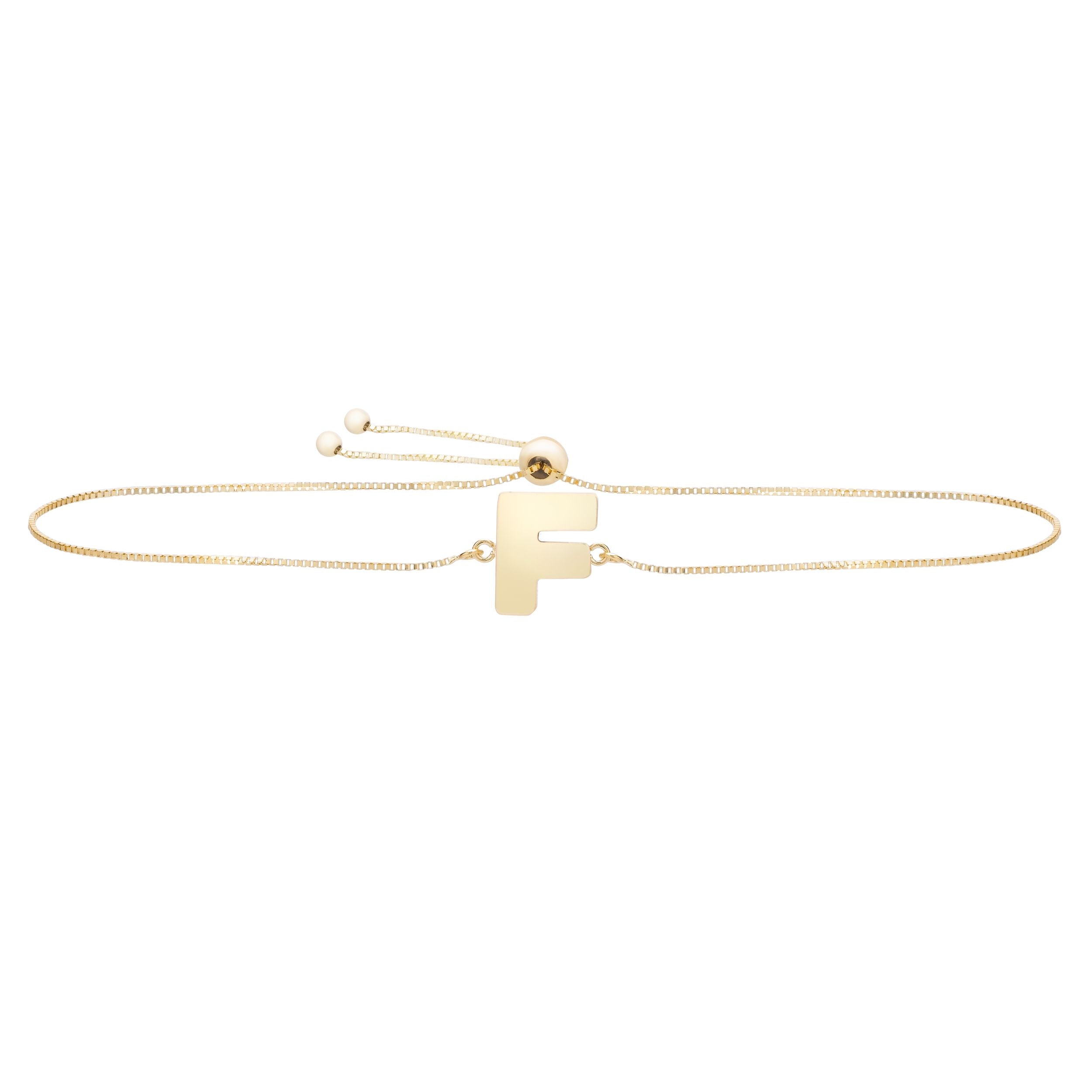 14k Yellow Gold Initial Letter Friendship Adjustable Bracelet, 9.25"