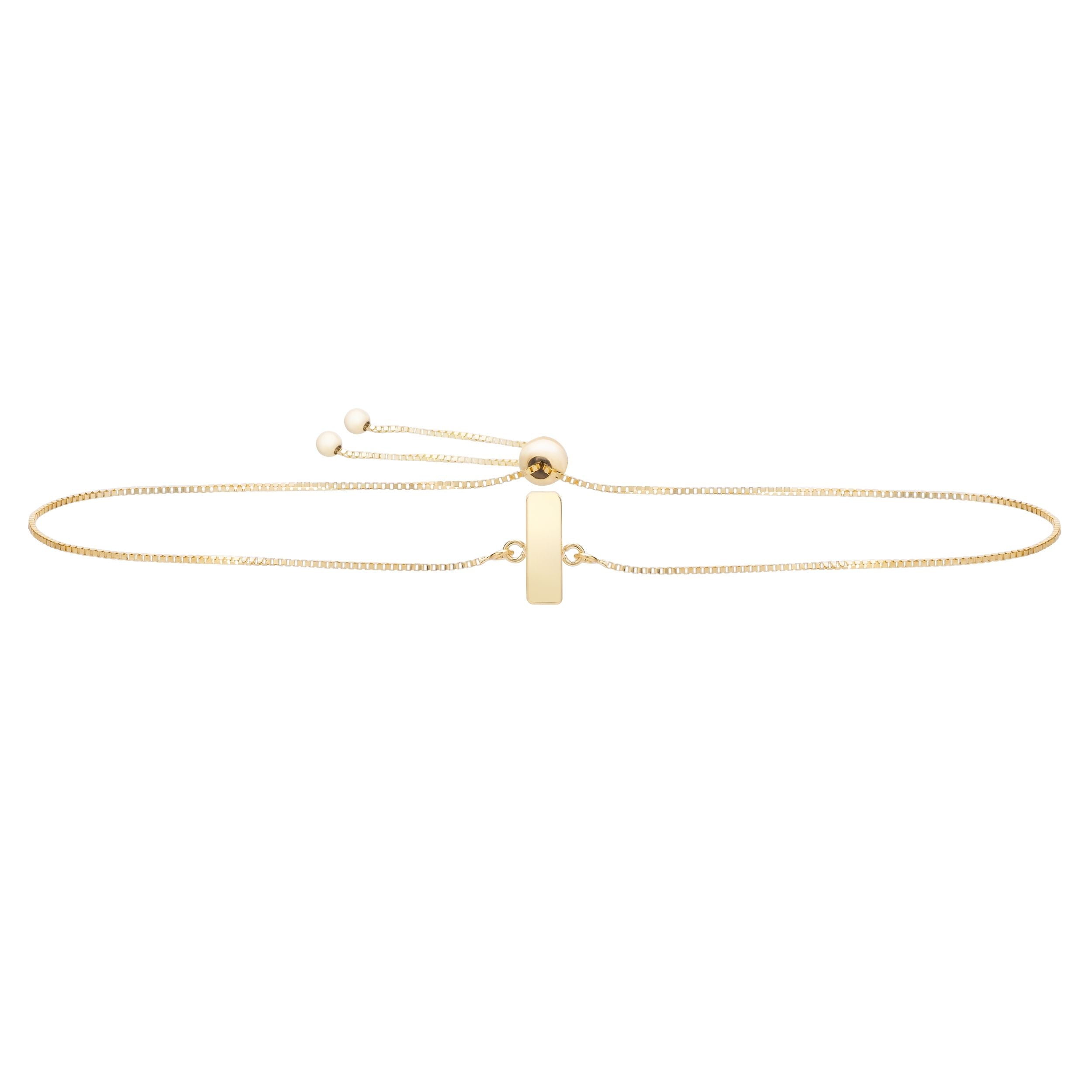 14k Yellow Gold Initial Letter Friendship Adjustable Bracelet, 9.25" fine designer jewelry for men and women