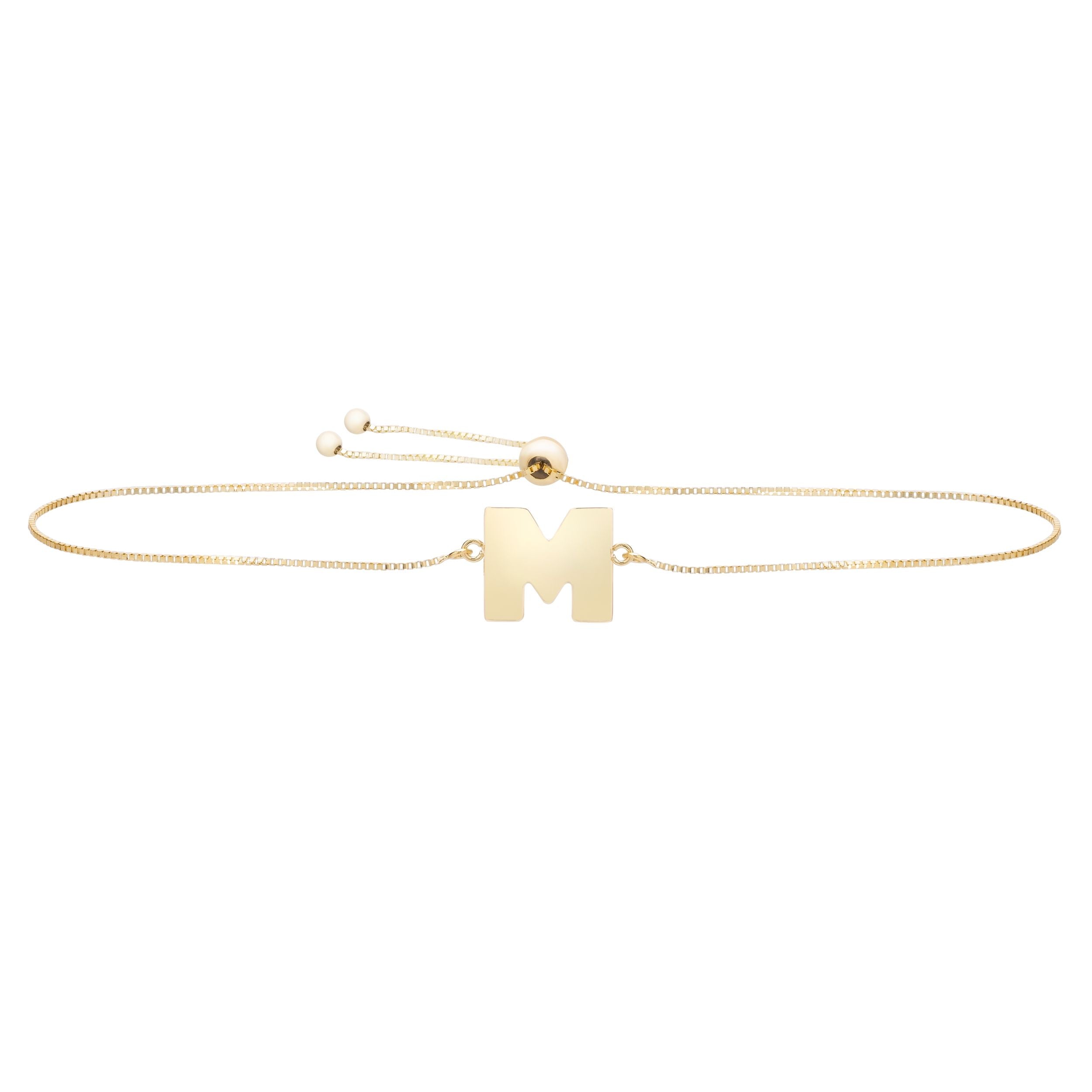 14k Yellow Gold Initial Letter Friendship Adjustable Bracelet, 9.25"