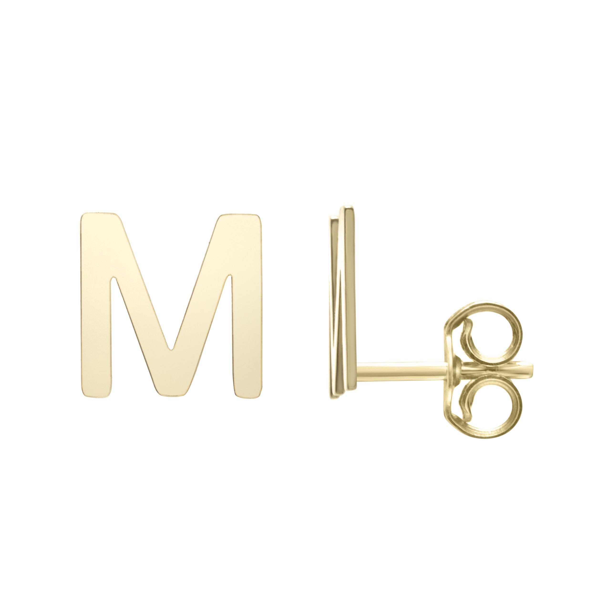 14k Yellow Gold Initial Letter Stud Earrings fine designer jewelry for men and women
