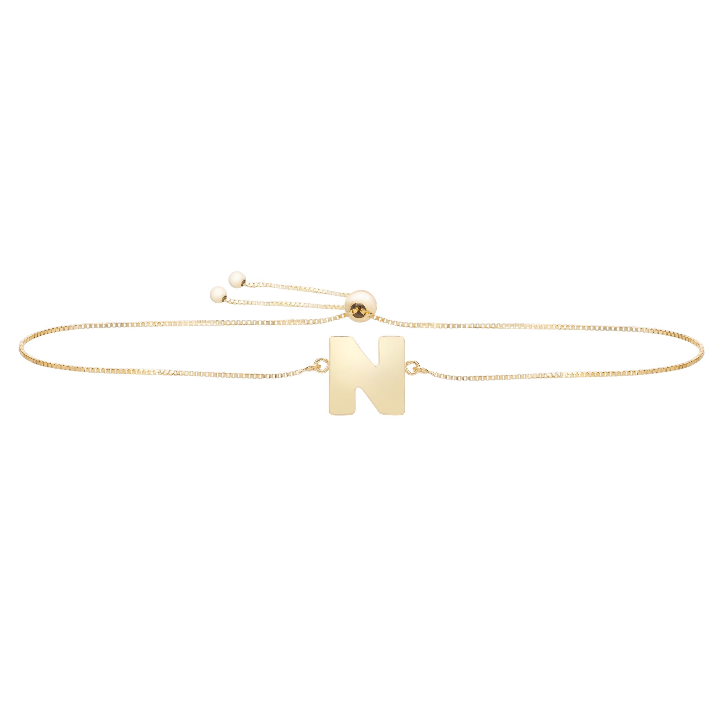 14k Yellow Gold Initial Letter Friendship Adjustable Bracelet, 9.25"