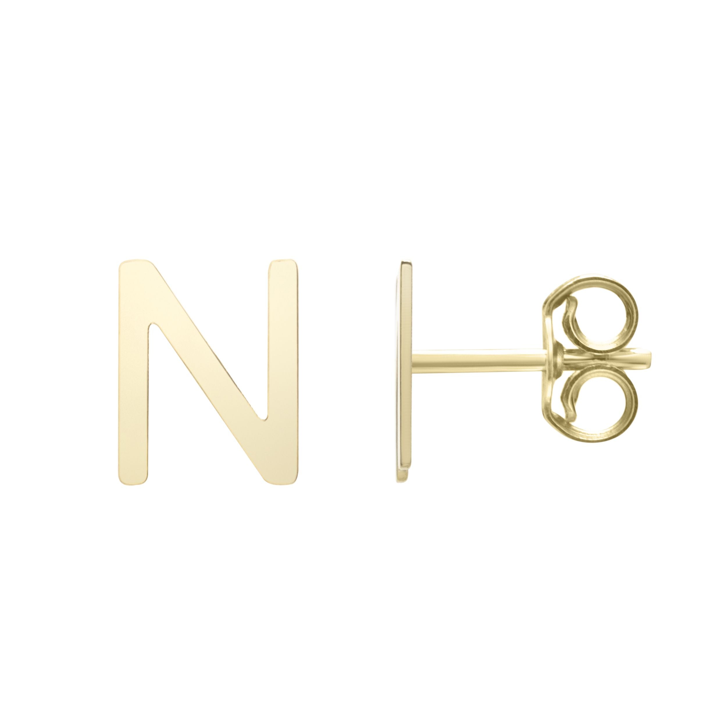 14k Yellow Gold Initial Letter Stud Earrings fine designer jewelry for men and women