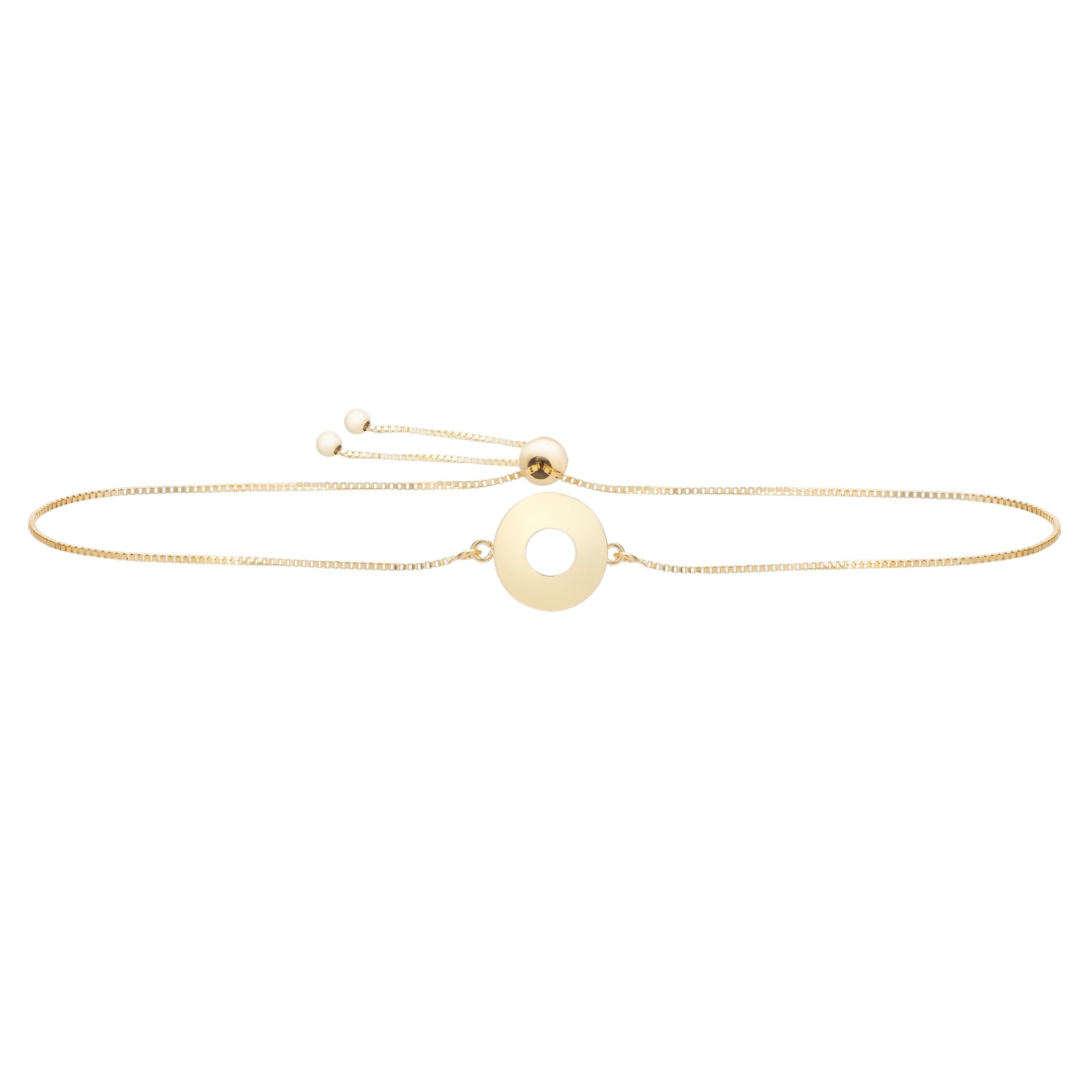 14k Yellow Gold Initial Letter Friendship Adjustable Bracelet, 9.25"