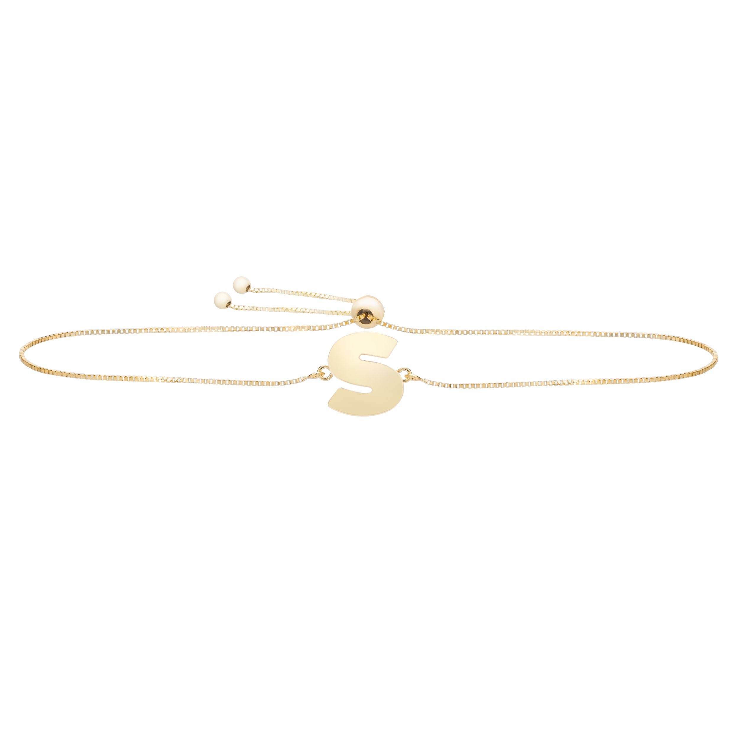 14k Yellow Gold Initial Letter Friendship Adjustable Bracelet, 9.25"