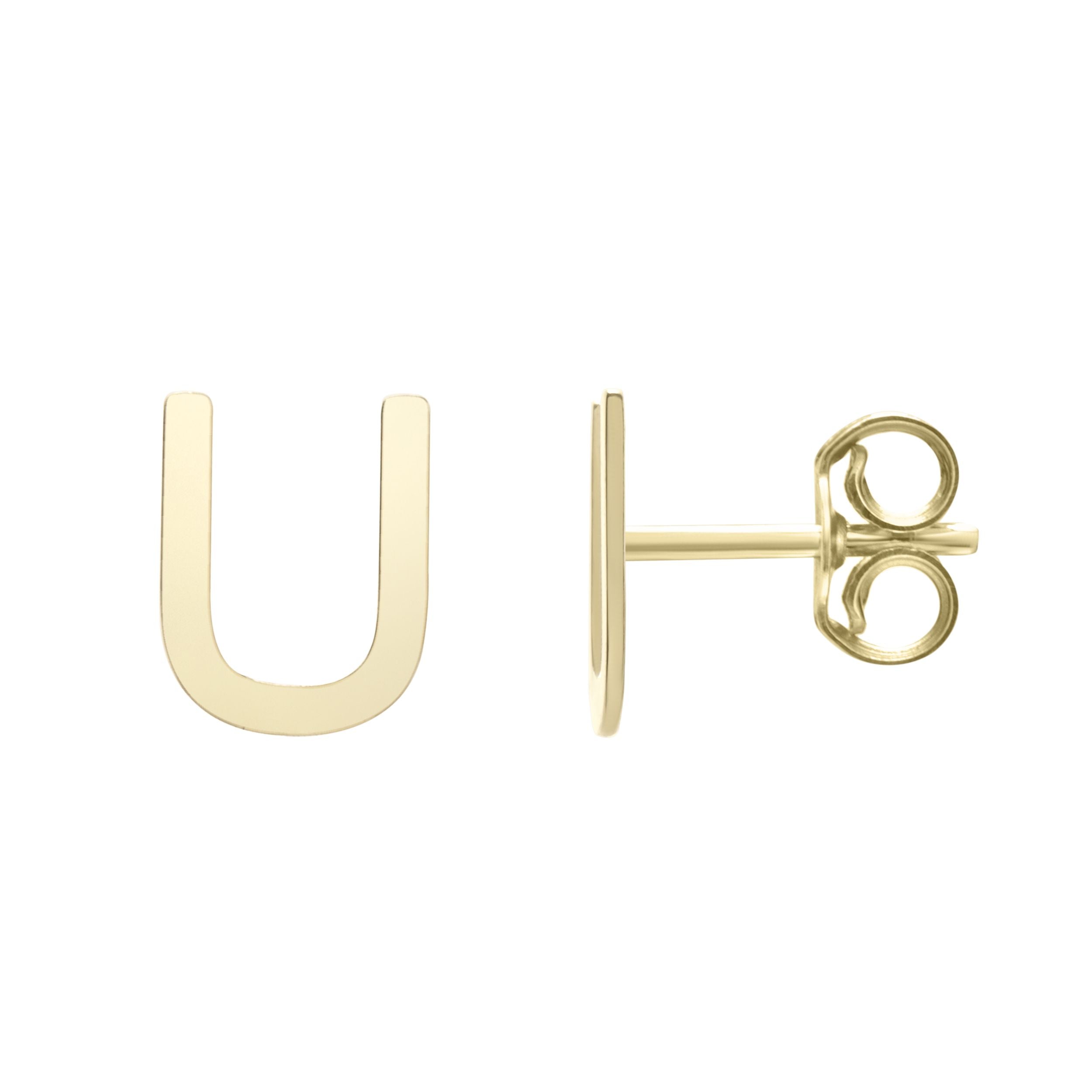 14k Yellow Gold Initial Letter Stud Earrings fine designer jewelry for men and women