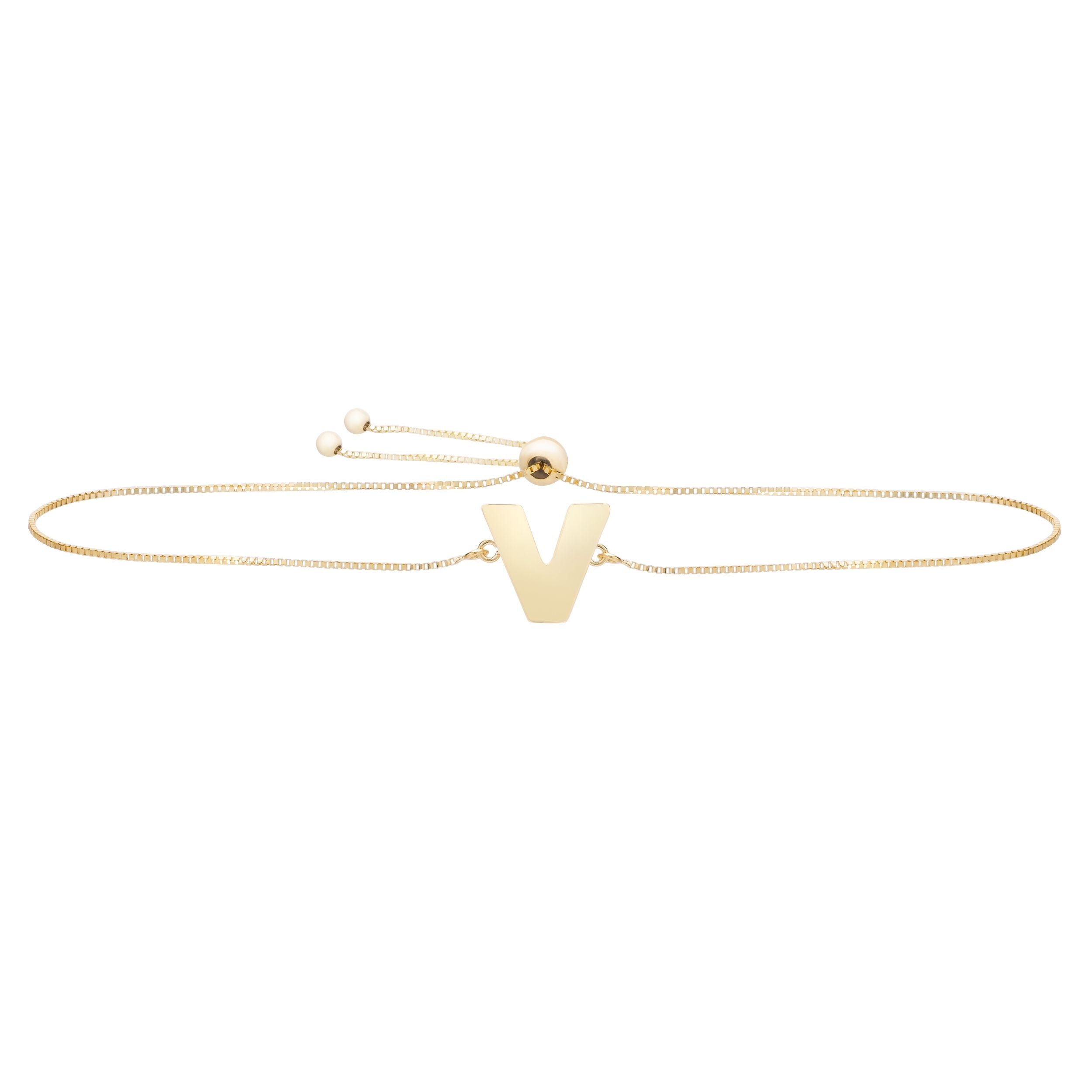 14k Yellow Gold Initial Letter Friendship Adjustable Bracelet, 9.25"