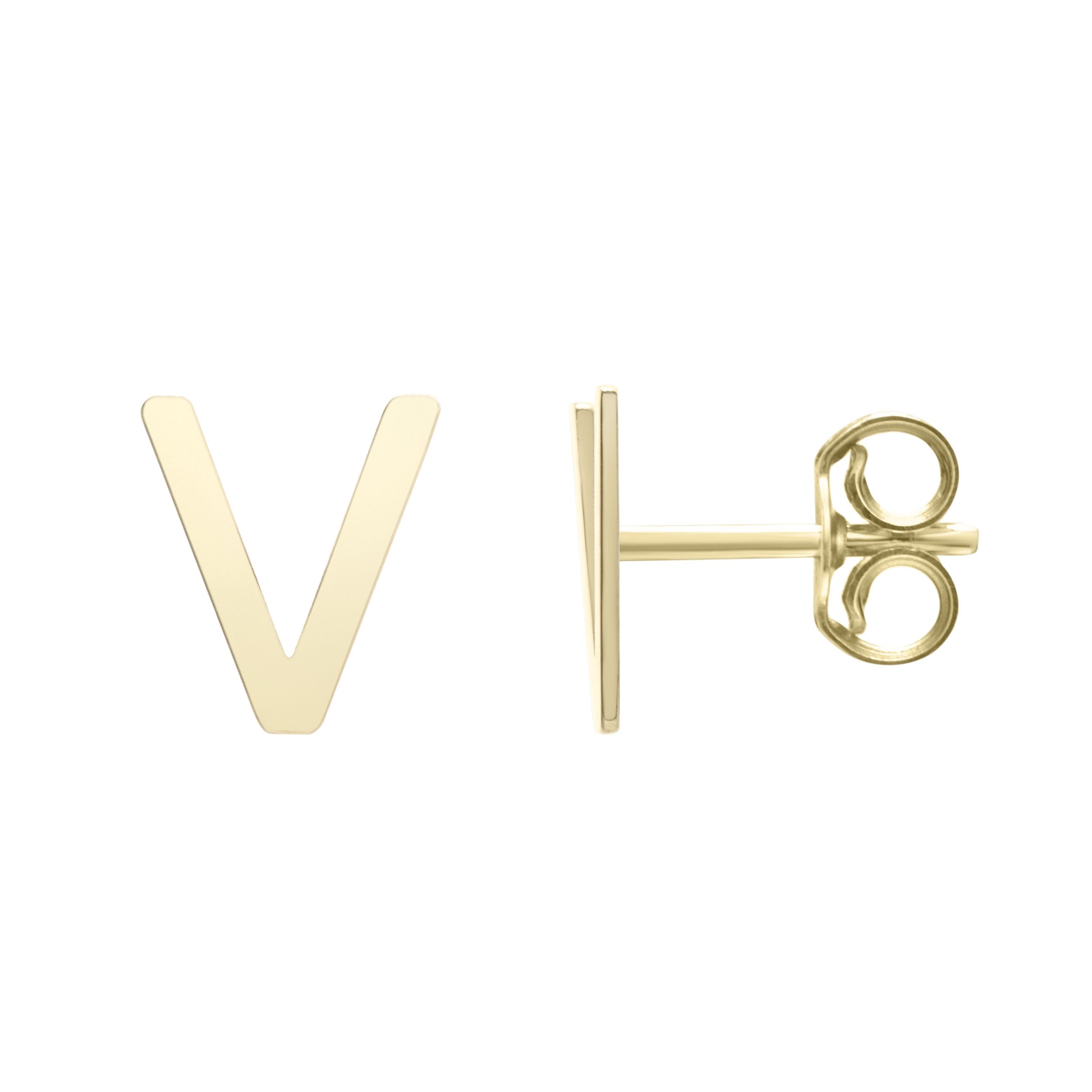 14k Yellow Gold Initial Letter Stud Earrings fine designer jewelry for men and women