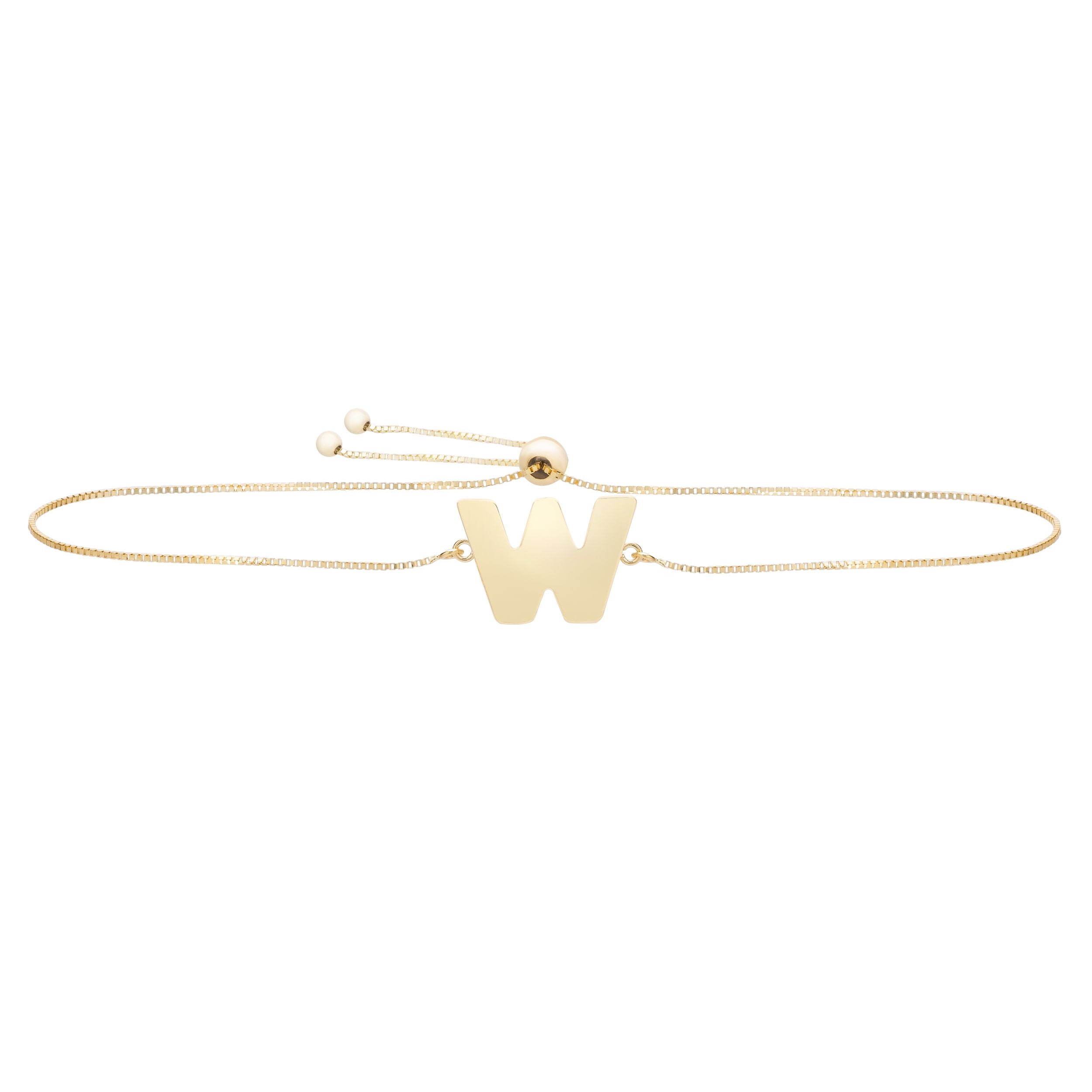 14k Yellow Gold Initial Letter Friendship Adjustable Bracelet, 9.25" fine designer jewelry for men and women