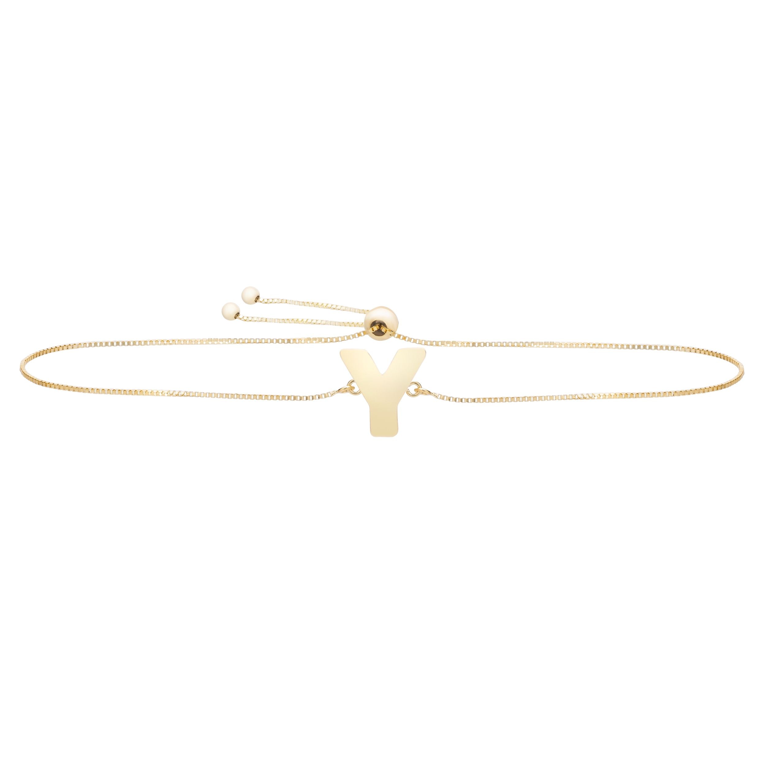 14k Yellow Gold Initial Letter Friendship Adjustable Bracelet, 9.25"
