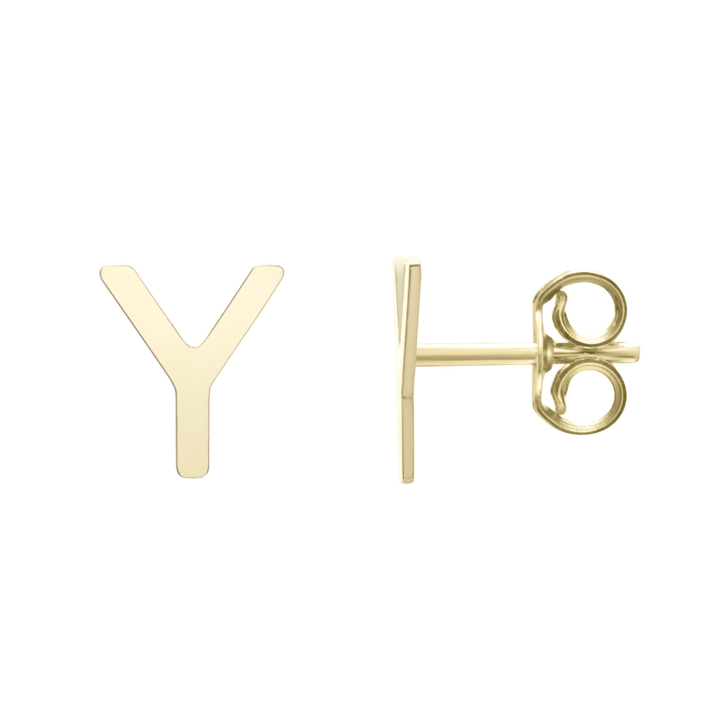 14k Yellow Gold Initial Letter Stud Earrings fine designer jewelry for men and women