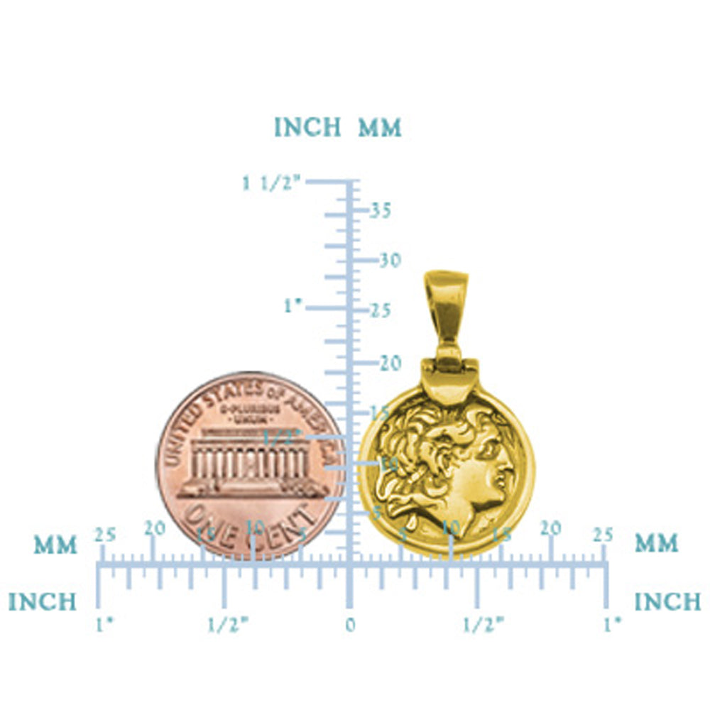 Ciondolo in argento sterling placcato oro 18 carati con ciondolo di Alessandro Magno, gioielli di design per uomini e donne
