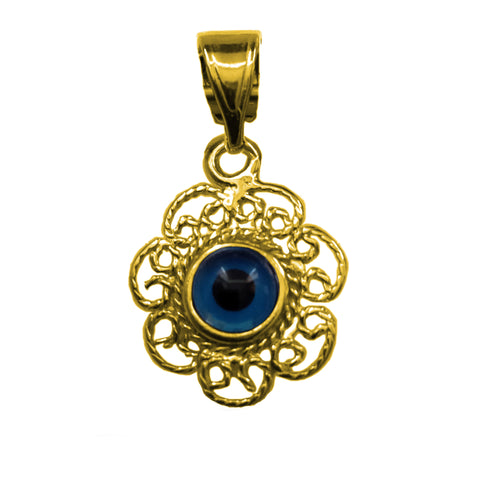 Sterling Silver Filigree Double Sided Evil Eye Pendant Charm 18 Karat Gold Overlay