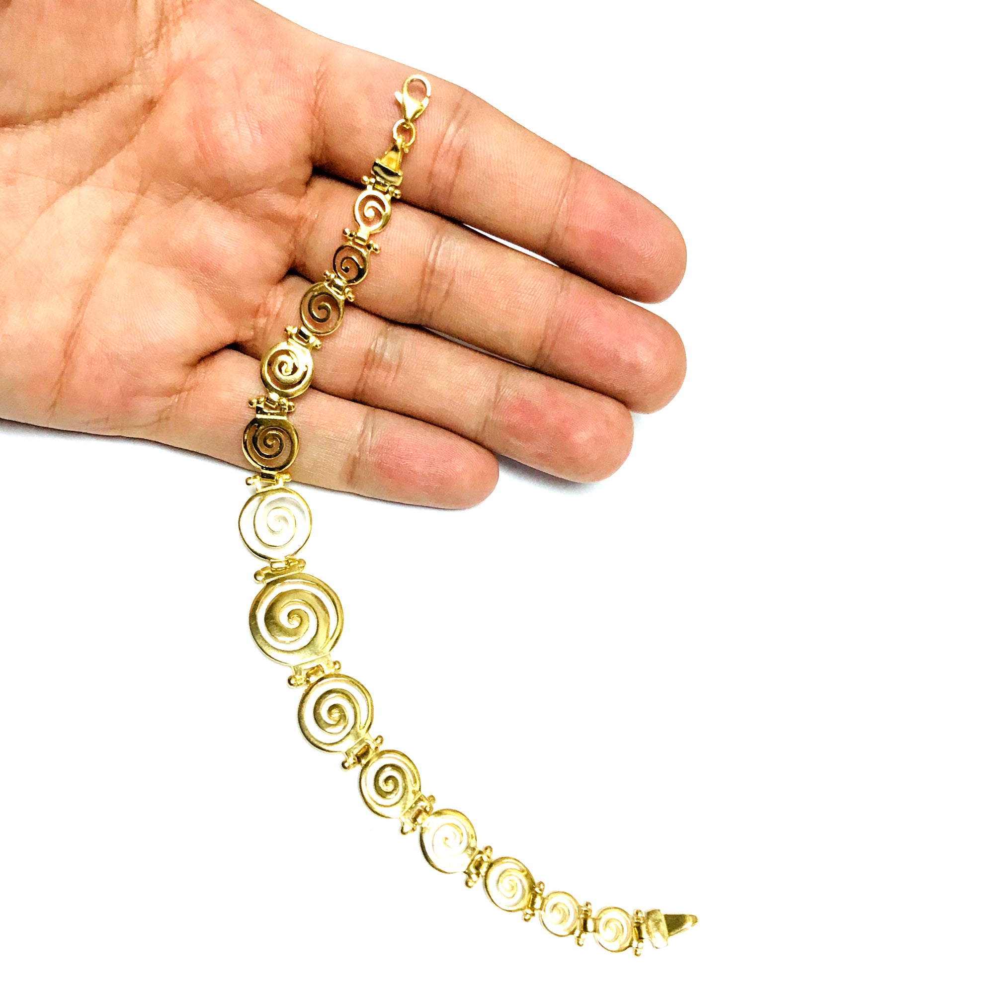 Bracelet clé en spirale grecque en argent sterling 18 carats, bijoux de créateurs fins de 7,5 pouces pour hommes et femmes