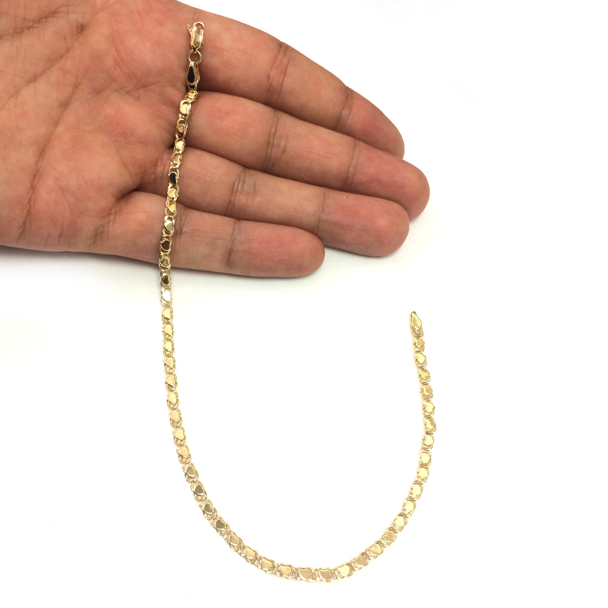 14K Yellow Gold Diamond Cut Hearts Chain Anklet, 10" fine designer jewelry for men and women