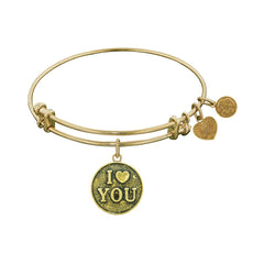 Stipple Finish Brass Love You Angelica Bangle Armband, 7,25" fina designersmycken för män och kvinnor