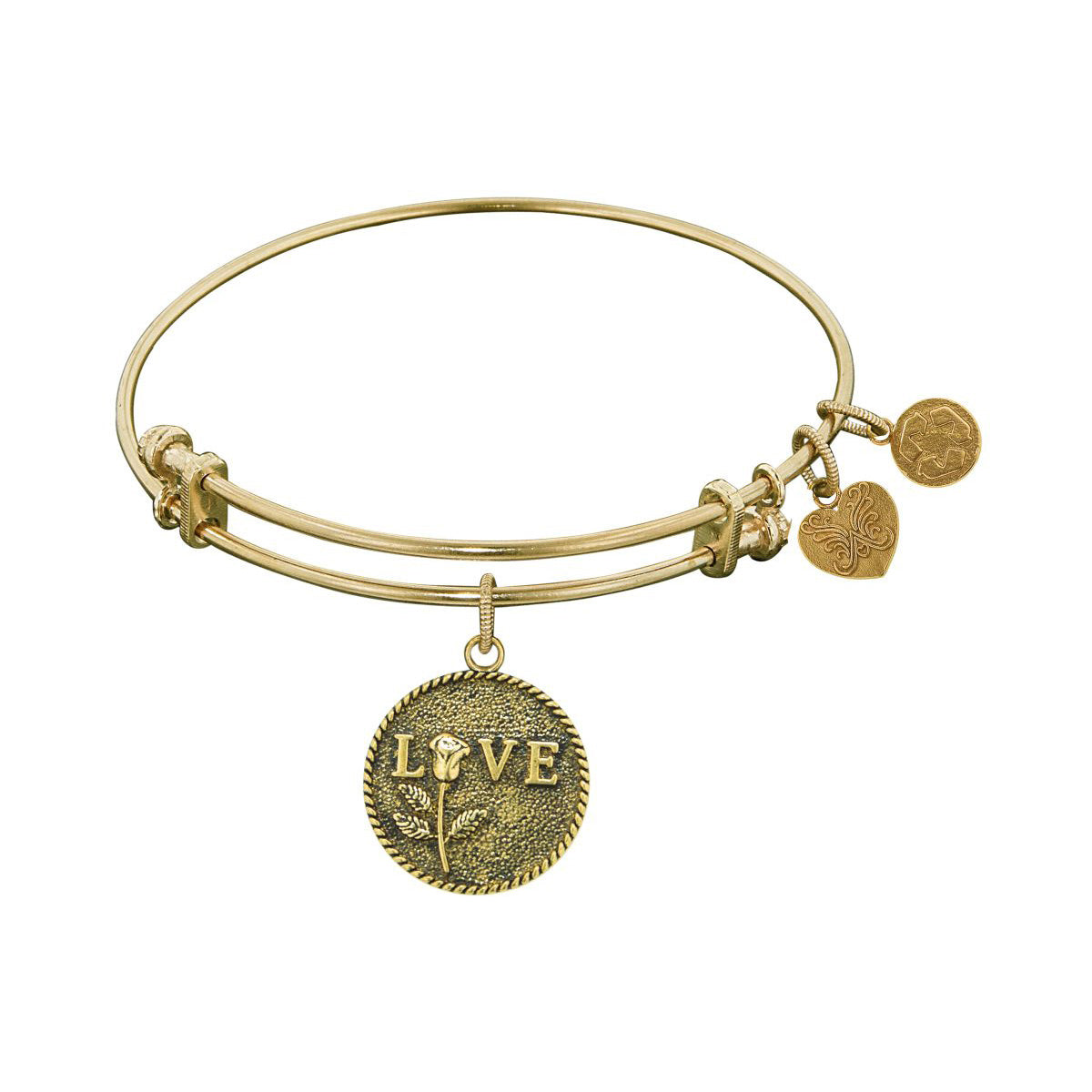 Stipple Finish Brass Love With Rose Angelica Bangle Armband, 7,25" fina designersmycken för män och kvinnor