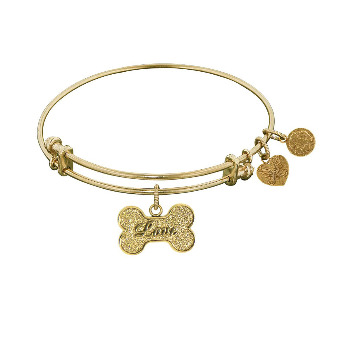 Stipple Finish Brass Bone With Love Angelica Bangle Armband, 7,25" fina designersmycken för män och kvinnor