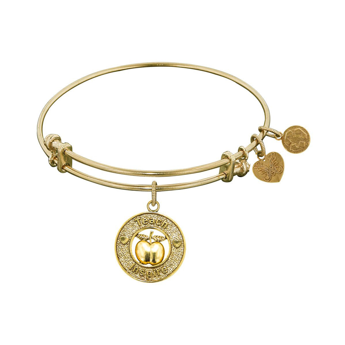 Stipple Finish Brass Apple, Teach, Inspire Angelica Bangle Armband, 7,25" fina designersmycken för män och kvinnor