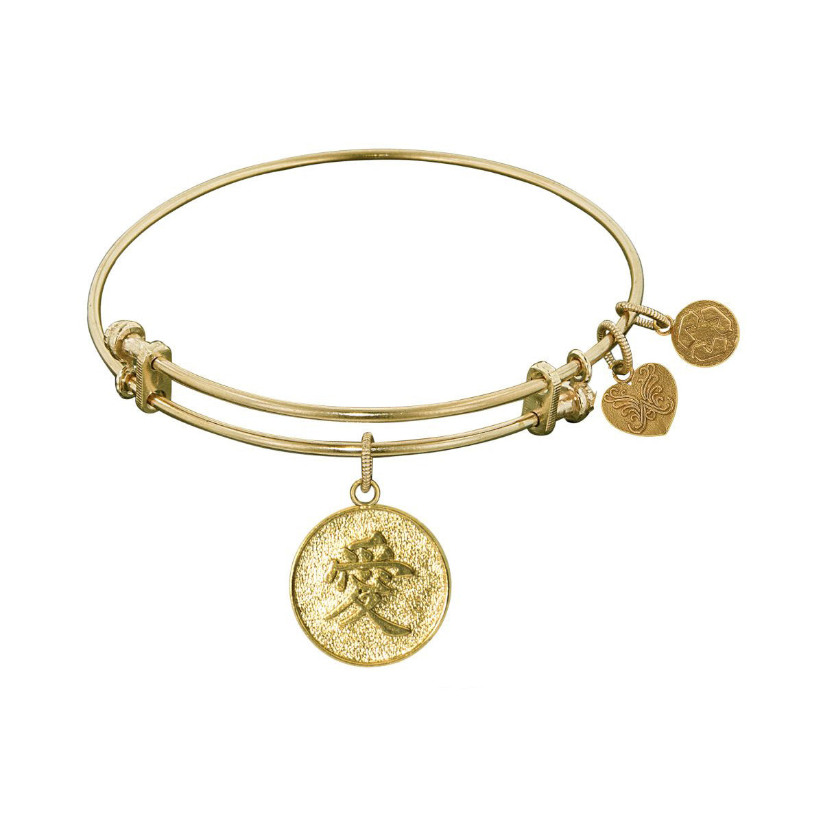 Stipple Finish Brass Chinese Love Angelica Bangle Armband, 7,25" fina designersmycken för män och kvinnor