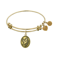 Smooth Finish Brass Dove With Olive Branch Peace Angelica Bangle Bracelet, 7.25"