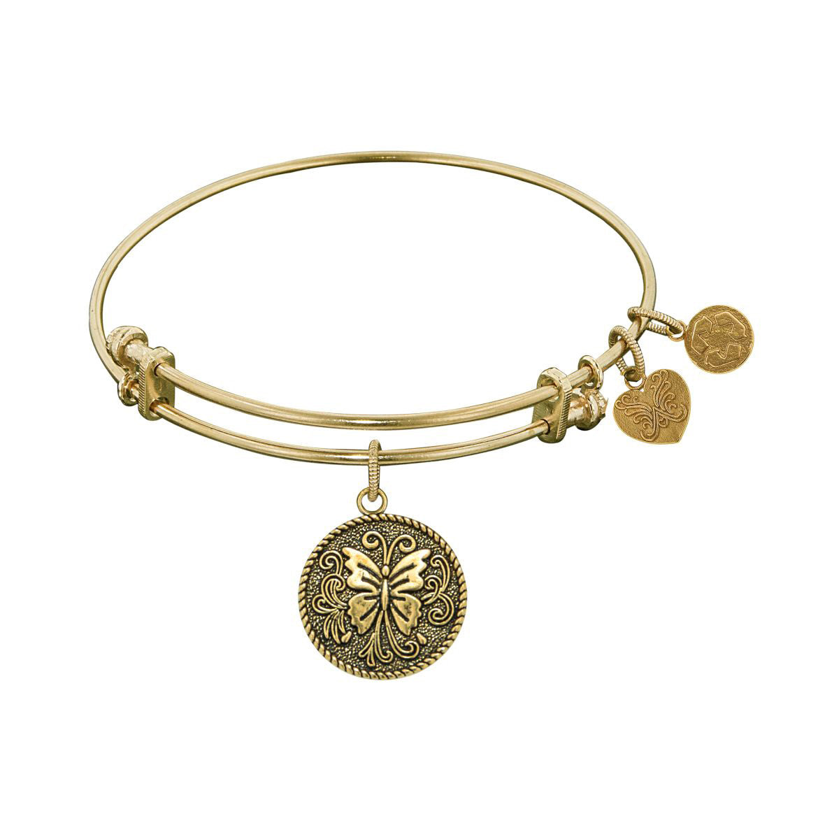 Stipple Finish Brass Butterfly Angelica Bangle Bracelet, 7.25" fine designer jewelry for men and women