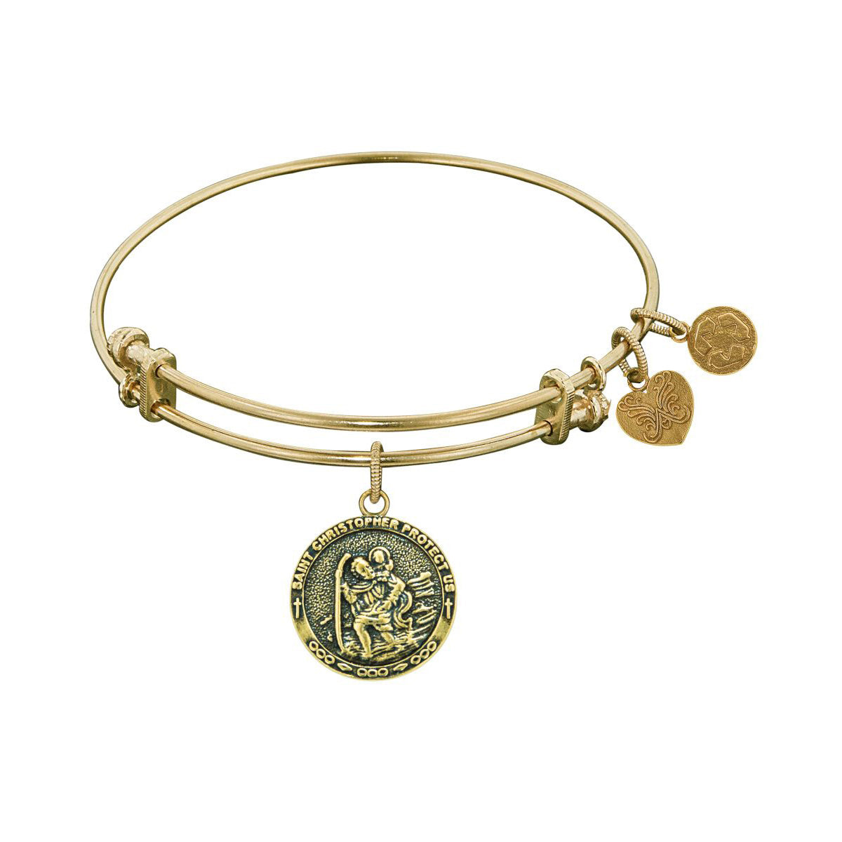 Stipple Finish Brass Saint Christopher Angelica Bangle Armband, 7,25" fina designersmycken för män och kvinnor