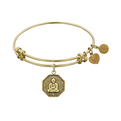 Pulsera tipo brazalete de Buda Angeica de latón con acabado punteado, joyería fina de diseño de 7,25 "para hombres y mujeres