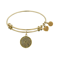 Brazalete de angélica con flor de loto de latón con acabado liso, joyería fina de diseño de 7,25 "para hombres y mujeres