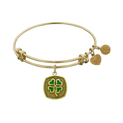 Stipple Finish Brass Four Leaf Clover - Enamel Angelica Bangle Bracelet, 7.25" fine designer jewelry for men and women