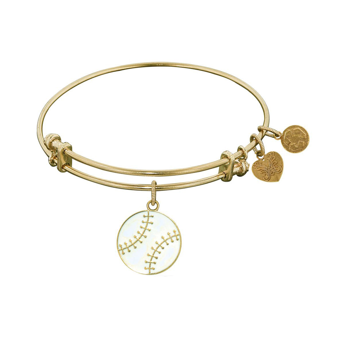 Bracelet jonc Angelica de baseball en laiton finition pointillée, bijoux de créateur fins de 7,25 pouces pour hommes et femmes