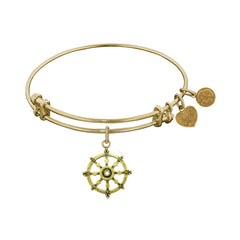 Smooth Finish Brass Wheel Of Dharma Angelica Bangle Bracelet, 7.25"