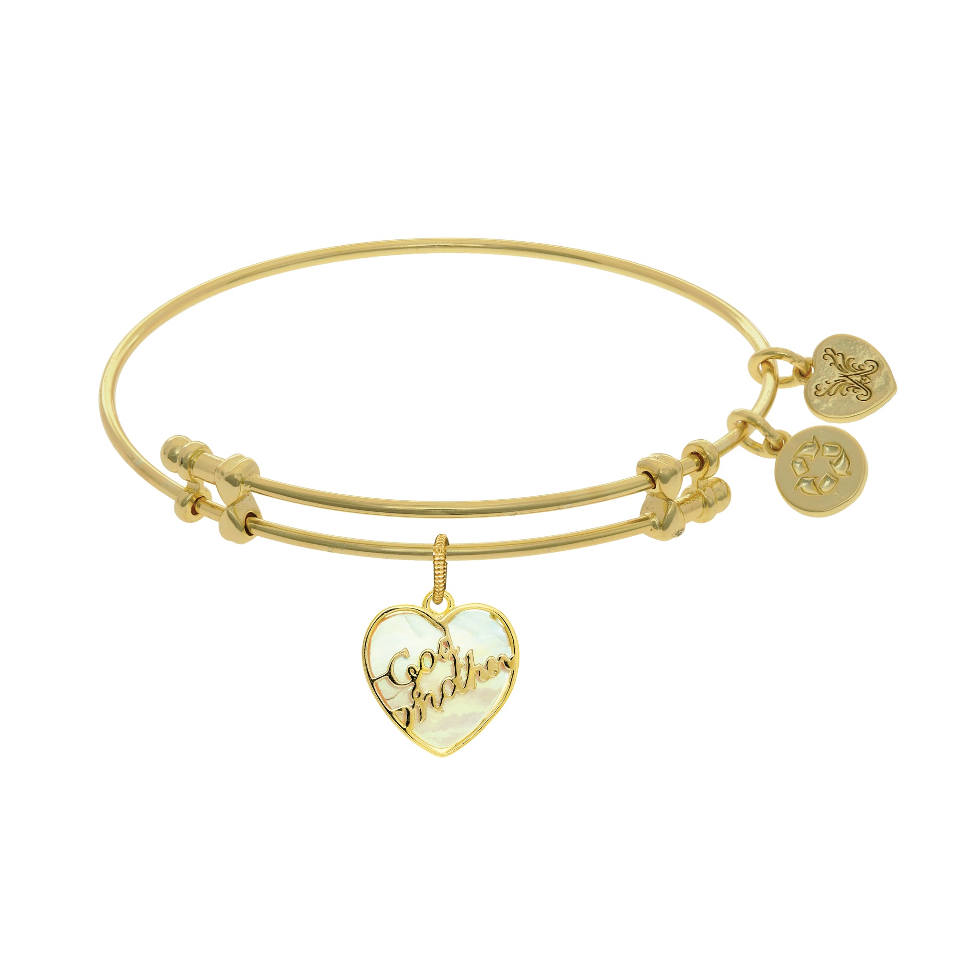 Godmother Charm With Synthetic Mother Of Pearl Expandable Bangle Bracelet, 7.25" fine designer jewelry for men and women