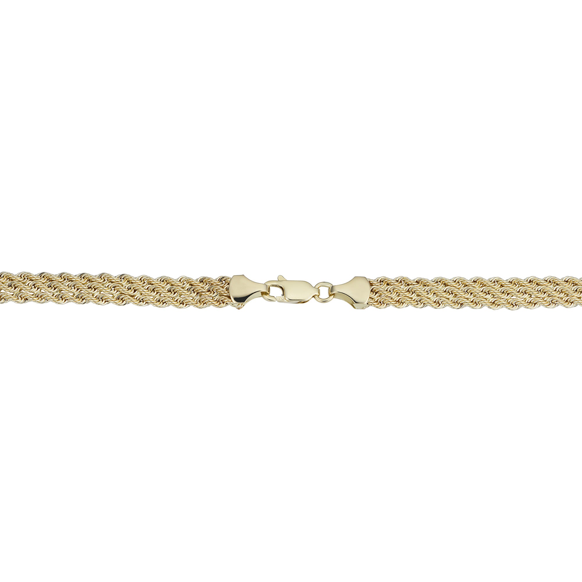 Bracelet en corde semi-solide à triple rangée en or jaune 10 carats, bijoux de créateurs fins de 7,5 pouces pour hommes et femmes
