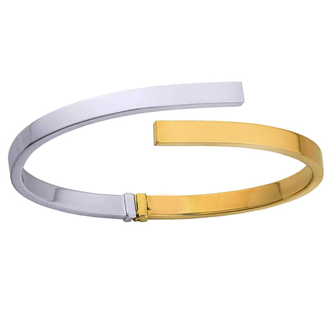 10k Yellow And White Gold Bypass Women's Bangle Bracelet, 7"