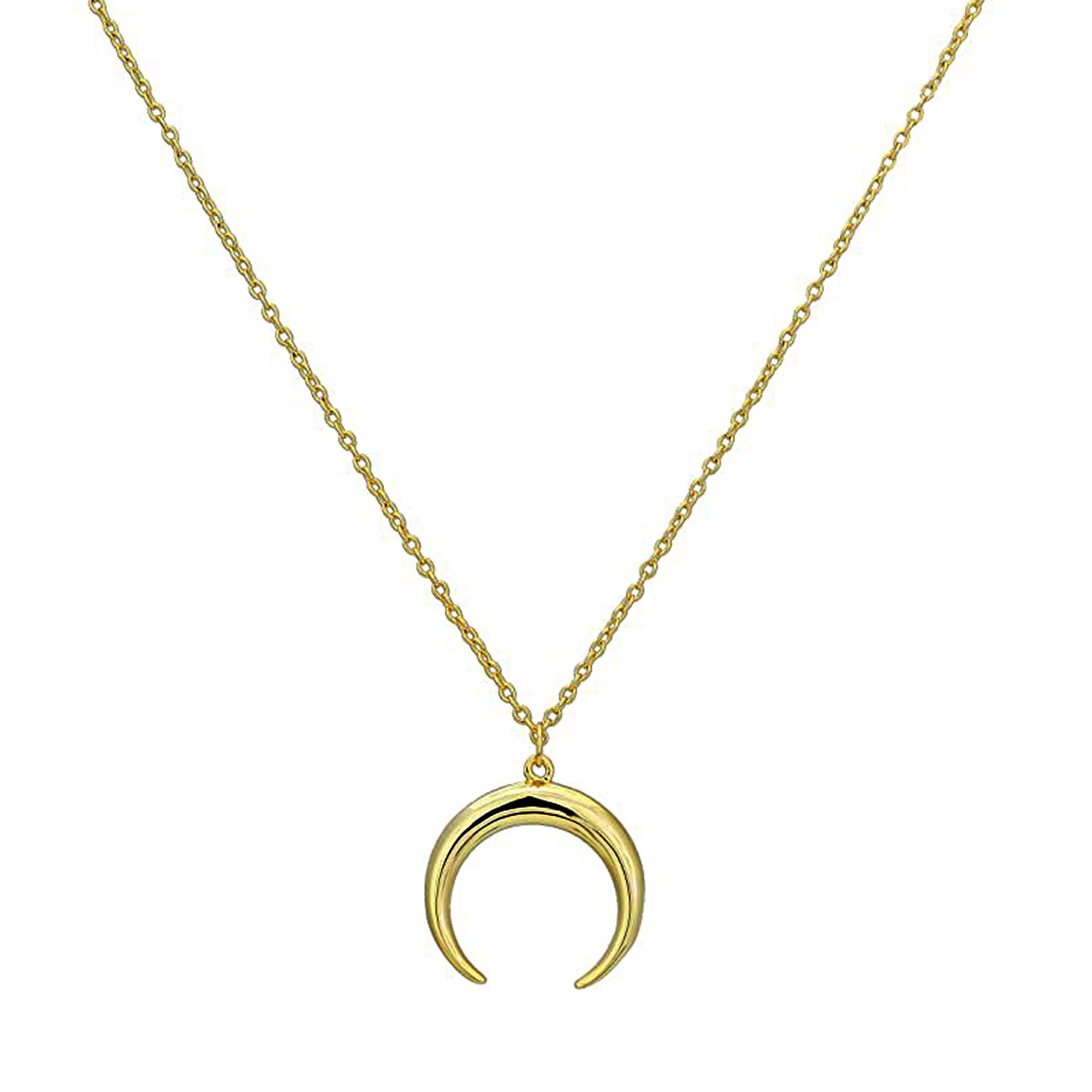 14K Gold Crescent Moon Pendant Necklace, 18