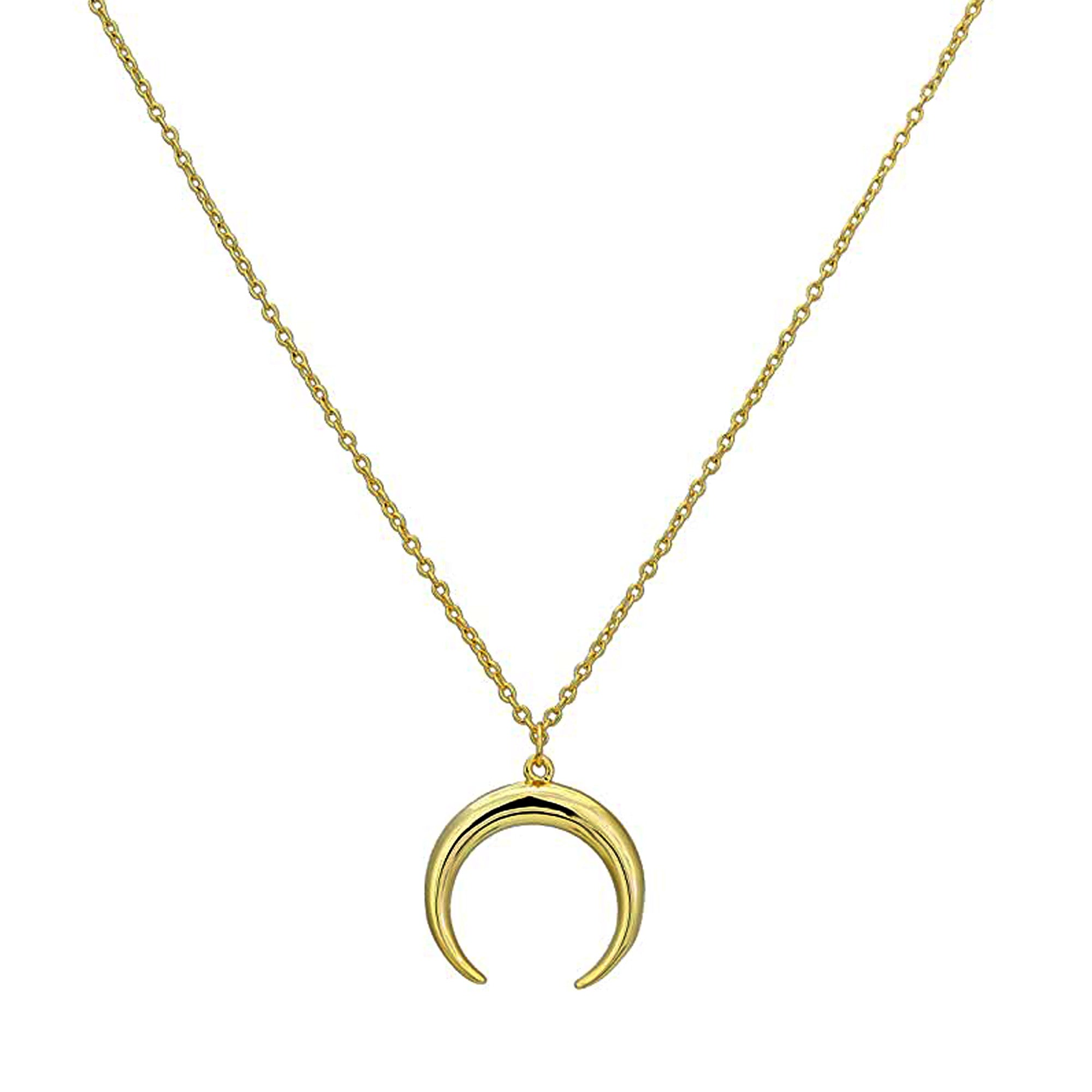 14K Gold Crescent Moon Pendant Necklace, 18" fine designer jewelry for men and women