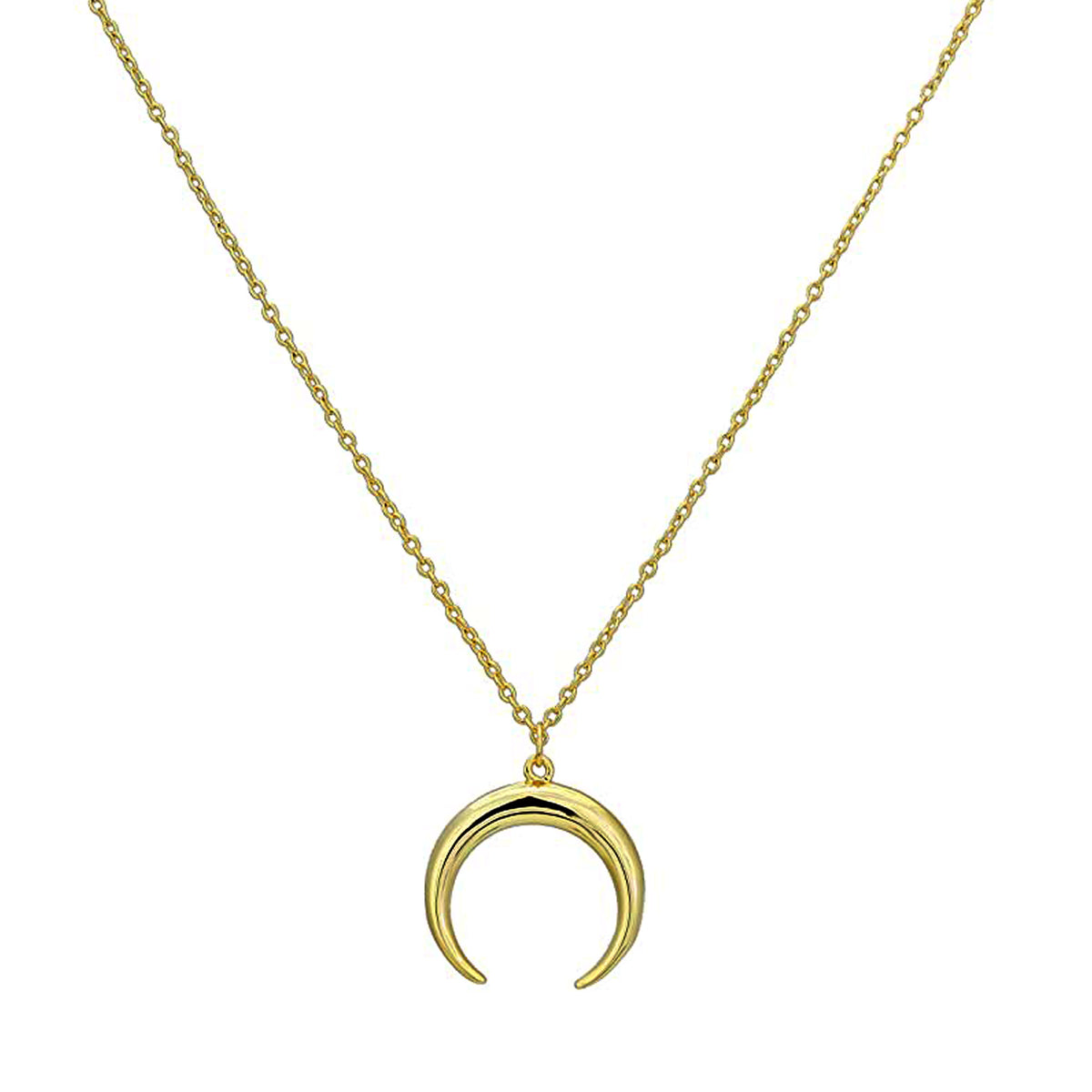 14K Gold Crescent Moon Pendant Necklace, 18"