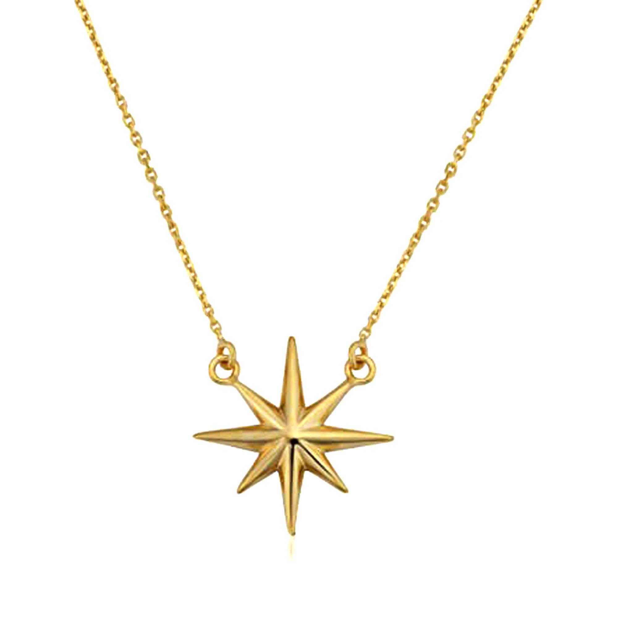 10K Yellow Gold North Star Pendant Necklace, 18" fine designer jewelry for men and women