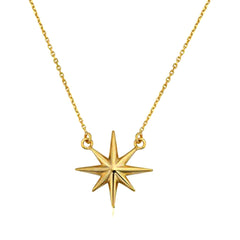 10K Yellow Gold North Star Pendant Necklace, 18" fine designer jewelry for men and women