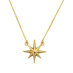 10K Yellow Gold North Star Pendant Necklace, 18"