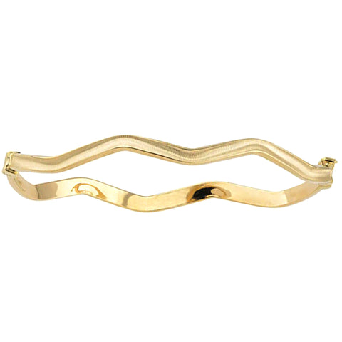 10k Yellow Gold Wave Women's Bangle Bracelet, 7.5"